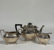 A George V three piece silver tea service, Fenton Russell & Co., Sheffield 1929, each piece of