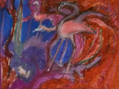 •Attributed to Sax Shaw (Scottish, 1916-2000), Flamingos, watercolour, framed. 48cm by 63cm. Note: