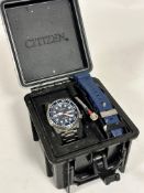 A gentleman's Citizen quartz automatic diver style watch with stainless steel case and strap, with