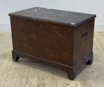 A 19th century scumbled pine blanket box, the hinged lid opening to a candle tray to interior, carry