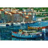 T I Young, Villefranche Cote d'azur, oil on board, signed bottom right, dated '79, oak gilt and