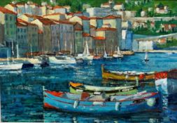 T I Young, Villefranche Cote d'azur, oil on board, signed bottom right, dated '79, oak gilt and