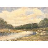 James Currie, Scottish (1884-1914) Figure Fishing on a River, watercolour, signed bottom right,