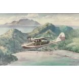 World War II Royal Navy Flying Boat, after Arthur Banks, print, glazed ebonised frame, (25cm x