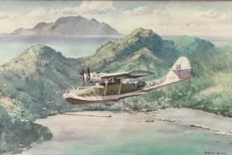 World War II Royal Navy Flying Boat, after Arthur Banks, print, glazed ebonised frame, (25cm x