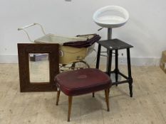 A grouped lot of furniture to include; A contemporary bar stool (H86cm) a Silver cross pram (L102cm)