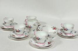 A 1930s Shelley china twenty piece tea service comprising six cups, (h 7cm x 8cm), six side