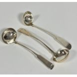 A pair of Edinburgh 1817 silver George III Fiddle pattern toddy ladles, (L: 16.5cm) engraved with