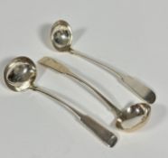 A pair of Edinburgh 1817 silver George III Fiddle pattern toddy ladles, (L: 16.5cm) engraved with