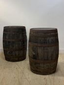 A pair of Coopered oak whisky barrels H90cm, D60cm