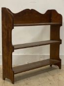 An Early 20th century mahogany three tier open shelf, standing on panel end supports, H72cm, W77cm