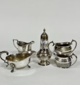 An Epns half lobed oval two piece part tea set including sugar basin and cream ewer (7cm x 10cm), an