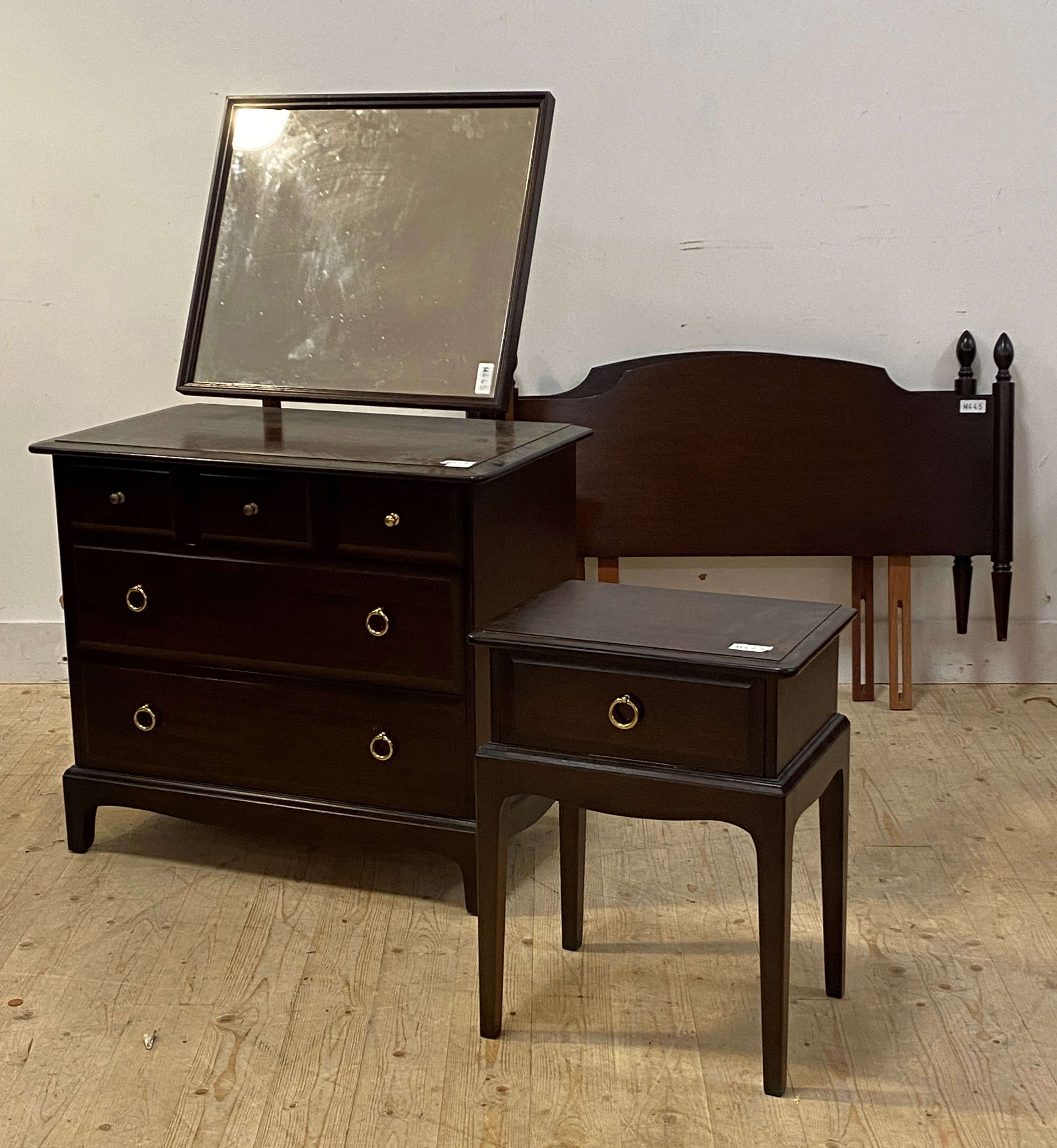 A Stag dressing chest, (H128cm, W81cm, D48cm) together with a pair of stag single bed headboards and