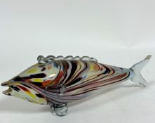 An Italian Murano glass fish with cased multi colour glass body and clear dorsal and tail fins,