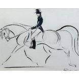 Terry Barron Kirkwood, Badminton 2000, Dressage Rider on Horse, pencil highlighted with ink,