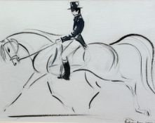 Terry Barron Kirkwood, Badminton 2000, Dressage Rider on Horse, pencil highlighted with ink,