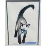 Terry Barron Kirkwood, Siamese Bluepoint, watercolour, signed bottom right in pencil, ebonised