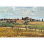 Patrizio Paoli, Tuscan Scene with Villa and Vines, oil on canvas, signed bottom left, hessian