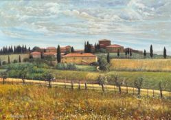 Patrizio Paoli, Tuscan Scene with Villa and Vines, oil on canvas, signed bottom left, hessian