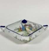 A 1920s / 30s Shelley china octagonal tureen with blue knop and a painted garden path with