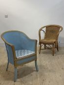 A Vintage rattan conservatory chair, (H77cm) together with a Lloyd loom style commode chair (H77cm)