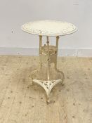 A 19th century white painted cast iron garden table, the circular floral cast top over under tier,