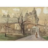 W Kerr, Holyrood Palace, pencil sketch highlighted with watercolour, signed bottom left, gilt