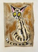 Terry Barron Kirkwood, Siamese Mini Tigga, handmade paper, watercolour and pastel highlighted with