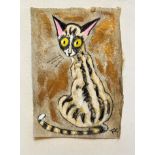 Terry Barron Kirkwood, Siamese Mini Tigga, handmade paper, watercolour and pastel highlighted with