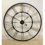 A large contemporary anodised metal wall clock with Roman dial and quartz movement D103cm