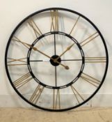 A large contemporary anodised metal wall clock with Roman dial and quartz movement D103cm