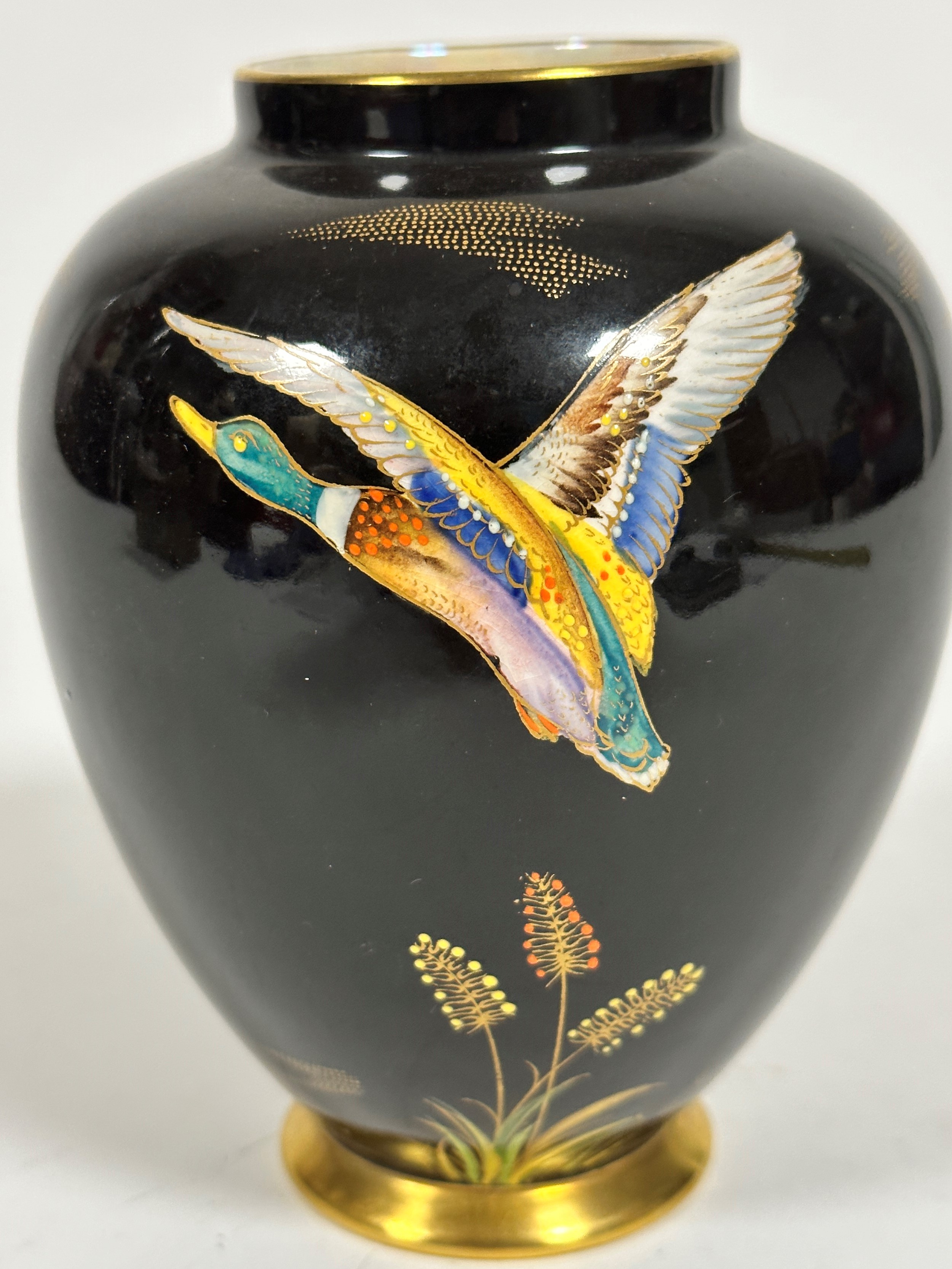 A Carlton Ware tapered cylinder vase decorated with mallard duck and iris design, signed verso, - Image 2 of 4