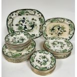 A set of eight Masons Ironstone china dinner plates chartreuse pattern, (d: 26cm) nine dessert