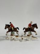 A group of china comprising two Hertwig and Co female Show Jumping figures (wear to the