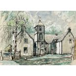 Unknown Artist, Scottish Gabled Building with Tower, pen and ink highlighted with wash and colour,
