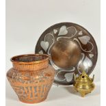 An Eastern brass miniature incense burner with twin handles to side, (h 10cm x 8cm) an Eastern