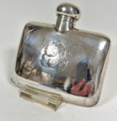 A Chester 1907 silver hip flask of curved shape with screw down top with engraved initials ES, (h
