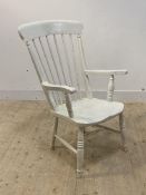 A late 19th century white painted farmhouse Windsor comb back arm chair H103cm