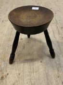 An early 20th century poker work stool on three turned supports, dated 1907 H37cm, W30cm