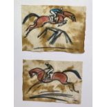 Terry Barron Kirkwood, Steeplechase, Two Views of Horse and Rider, hand made gilded paper, mixed