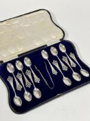 A set of twelve Sheffield 1919 silver pierced scrolling bright cut handled teaspoons complete with