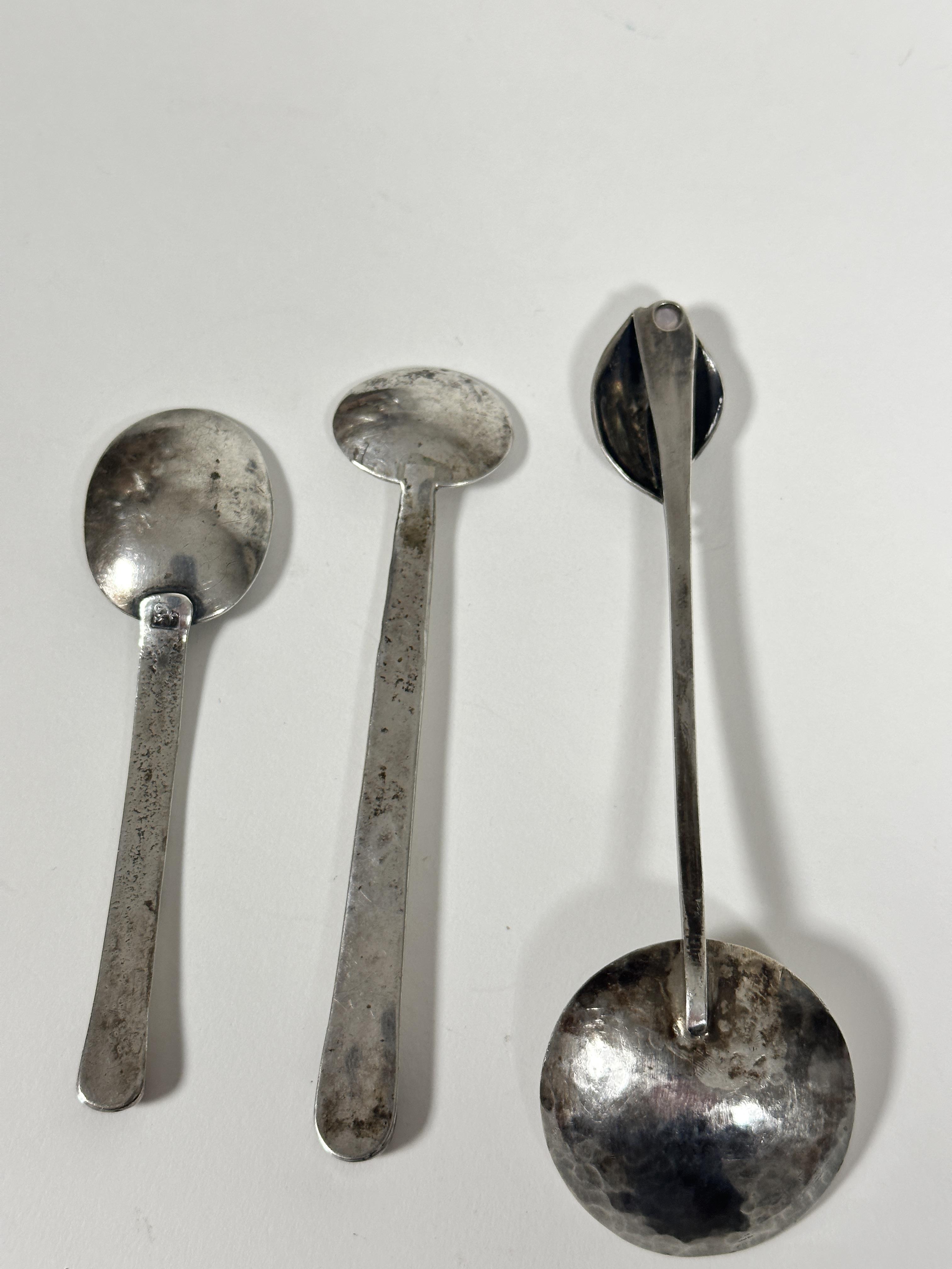 A Continental Georg Jensen style spoon, the square stem with twin leaf scrolling design inset with - Image 3 of 4