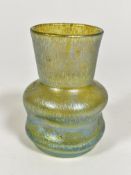 A late 19th early 20thc green lustre art glass bud vase with impressed sides, (h 14cm x 6cm)