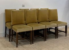 A set of eight oak framed dining chairs, circa 1930's, with with yellow velvet upholstered seat