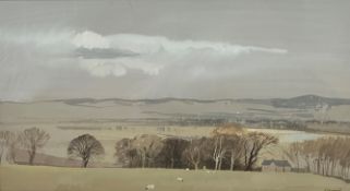 D Sharmon, Rural Landscape with Black Sheep, watercolour, signed bottom right in gilt glazed mounted
