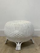 A White painted basketwork and bamboo stool of compressed cylindrical for, early to mid 20th