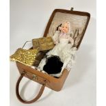 A vintage Antler faux leather vanity box complete with three original plastic bottles with satinised