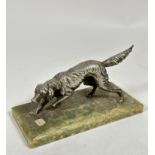 An Aotero onyx rectangular plinth mounted with cast plated golden retriever, (13cm x 22cm x 11cm)