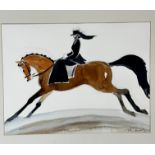 Terry Barron Kirkwood (Scottish) Side Saddle Rider at Yorkshire Show, pencil sketch highlighted with