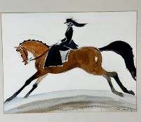 Terry Barron Kirkwood (Scottish) Side Saddle Rider at Yorkshire Show, pencil sketch highlighted with